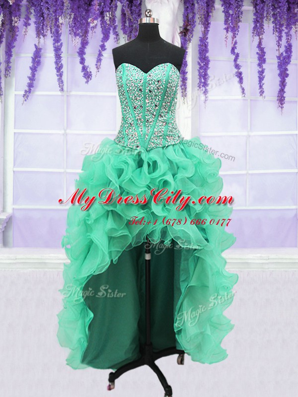 Fashionable Four Piece Organza Sleeveless Floor Length Quinceanera Dress and Ruffles and Sequins