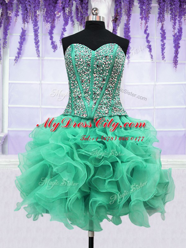 Fashionable Four Piece Organza Sleeveless Floor Length Quinceanera Dress and Ruffles and Sequins