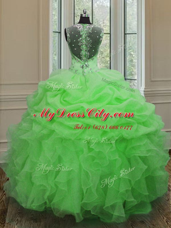 Flirting Straps Sleeveless Beading and Ruffles Floor Length Quinceanera Gowns