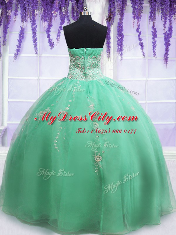 Fantastic Beading and Embroidery Sweet 16 Dress Apple Green Zipper Sleeveless Floor Length