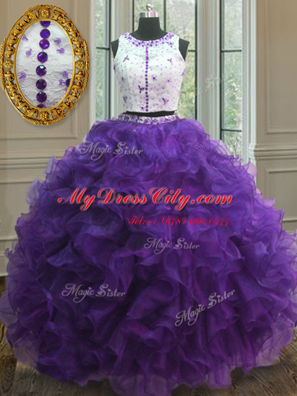 Amazing Purple Scoop Neckline Appliques Quinceanera Dresses Sleeveless Clasp Handle