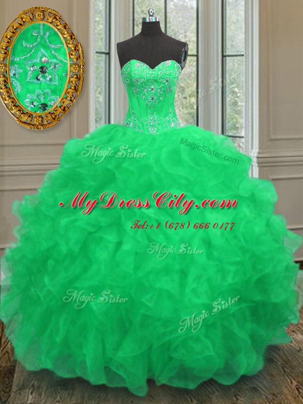 Sweetheart Sleeveless Lace Up Sweet 16 Dresses Green Organza