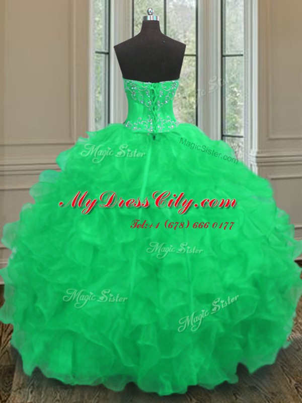 Sweetheart Sleeveless Lace Up Sweet 16 Dresses Green Organza