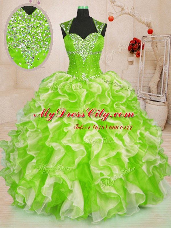 Multi-color Quince Ball Gowns Military Ball and Sweet 16 and Quinceanera and For with Beading and Ruffles Sweetheart Sleeveless Lace Up