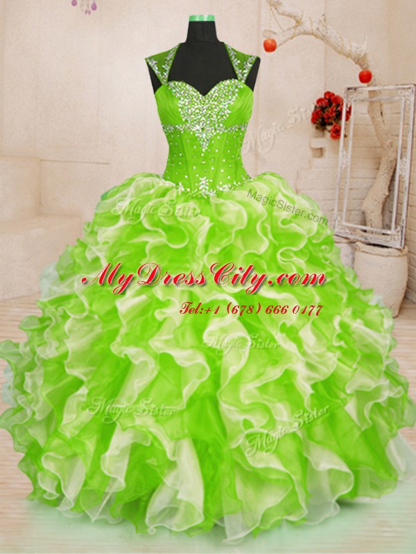 Multi-color Quince Ball Gowns Military Ball and Sweet 16 and Quinceanera and For with Beading and Ruffles Sweetheart Sleeveless Lace Up