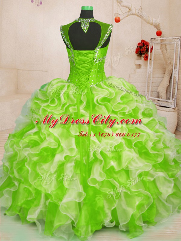 Multi-color Quince Ball Gowns Military Ball and Sweet 16 and Quinceanera and For with Beading and Ruffles Sweetheart Sleeveless Lace Up