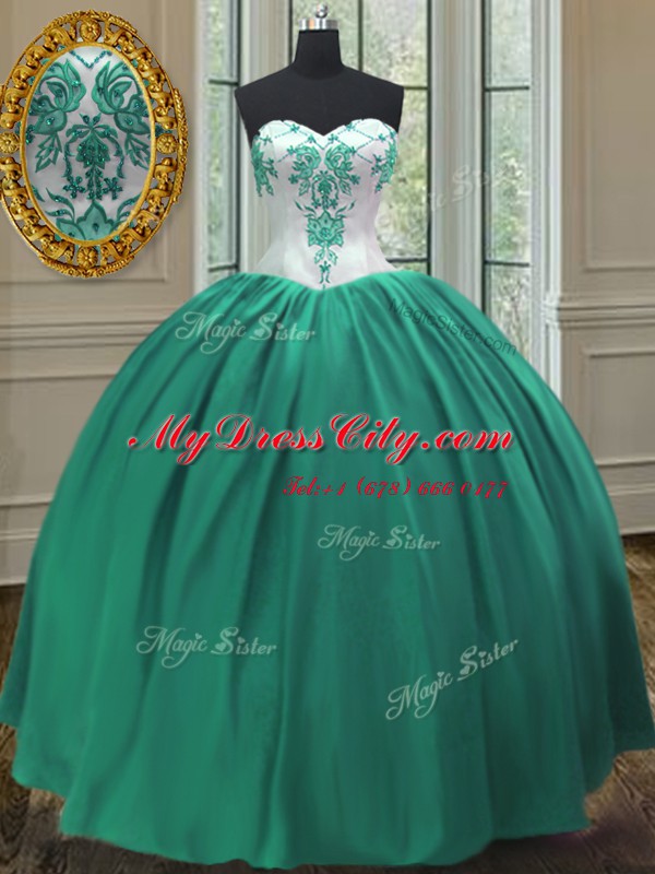 Taffeta Sweetheart Sleeveless Lace Up Embroidery Sweet 16 Dress in Turquoise