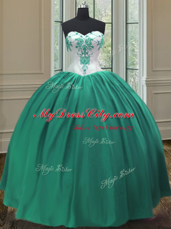 Taffeta Sweetheart Sleeveless Lace Up Embroidery Sweet 16 Dress in Turquoise