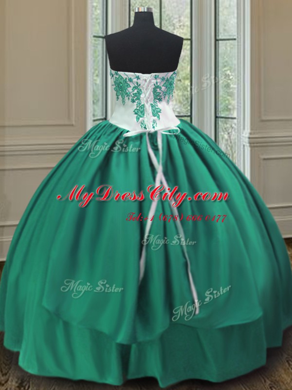 Taffeta Sweetheart Sleeveless Lace Up Embroidery Sweet 16 Dress in Turquoise