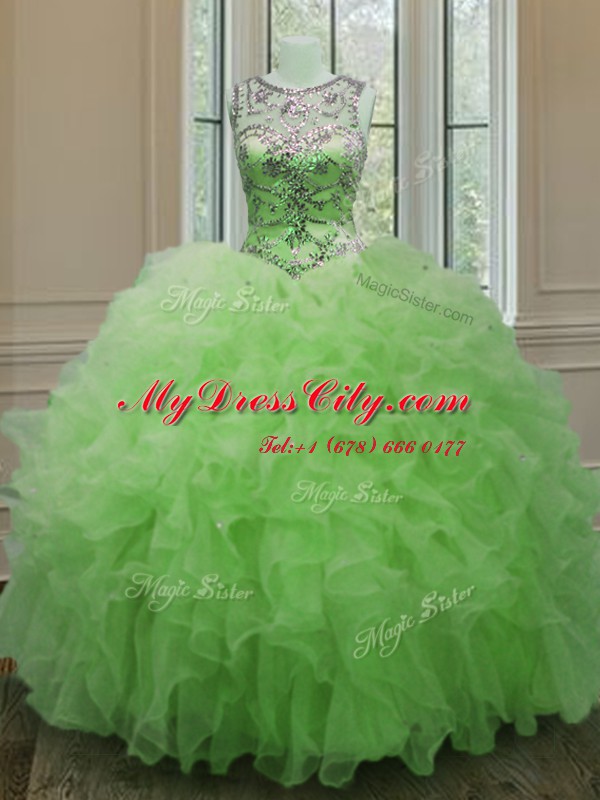 Scoop Sleeveless Lace Up Vestidos de Quinceanera Organza