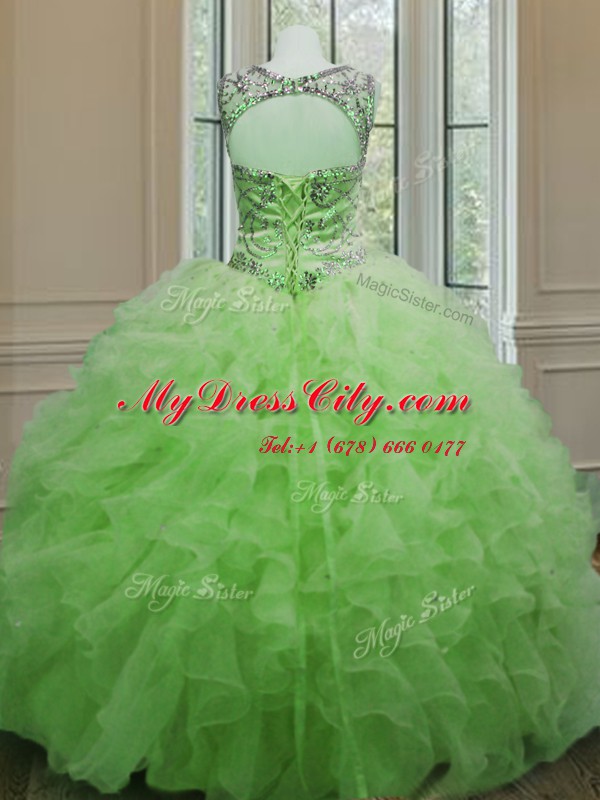 Scoop Sleeveless Lace Up Vestidos de Quinceanera Organza