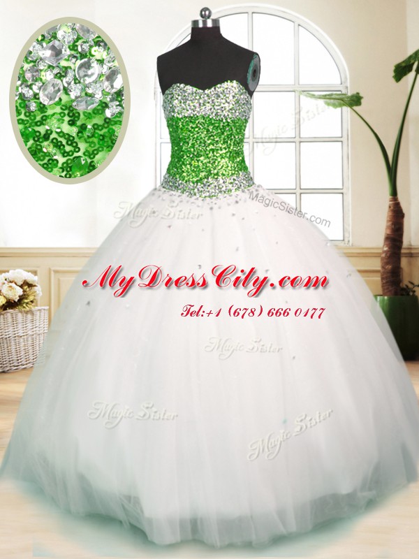 Luxurious Sweetheart Sleeveless Vestidos de Quinceanera Floor Length Beading White Tulle