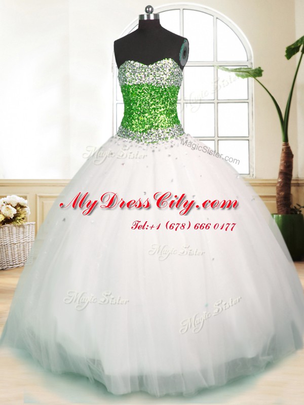 Luxurious Sweetheart Sleeveless Vestidos de Quinceanera Floor Length Beading White Tulle