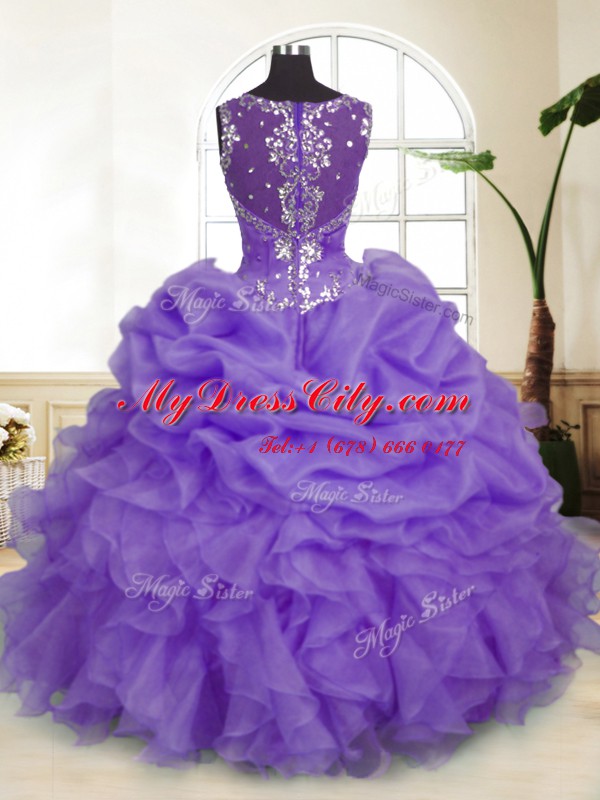 Deluxe Pick Ups Ball Gowns Sweet 16 Dresses Lavender Straps Organza Sleeveless Floor Length Zipper