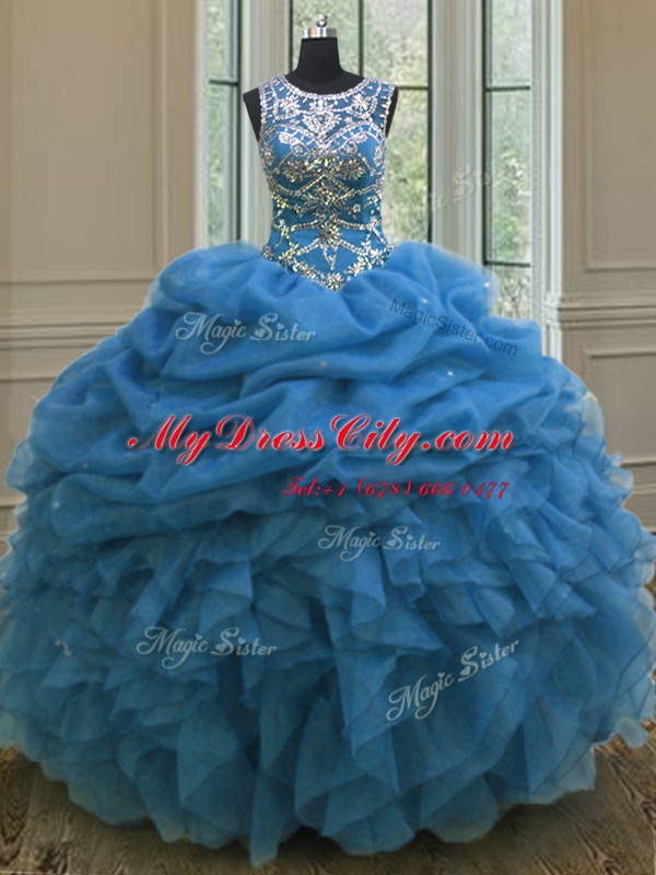 Glamorous Scoop Organza Sleeveless Floor Length Quinceanera Dresses and Beading and Ruffles and Pick Ups