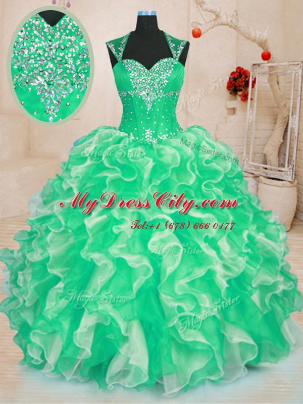 Shining Floor Length Green Quinceanera Dresses Sweetheart Sleeveless Lace Up