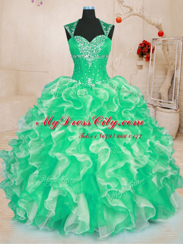 Shining Floor Length Green Quinceanera Dresses Sweetheart Sleeveless Lace Up