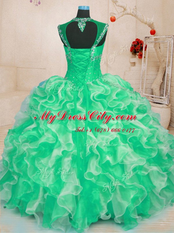 Shining Floor Length Green Quinceanera Dresses Sweetheart Sleeveless Lace Up