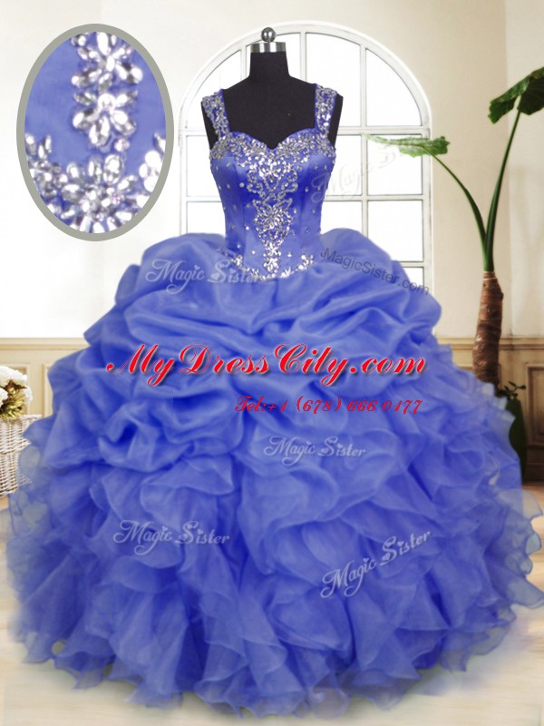 Lavender Ball Gowns Beading and Ruffles and Pick Ups Quince Ball Gowns Zipper Organza Sleeveless Floor Length