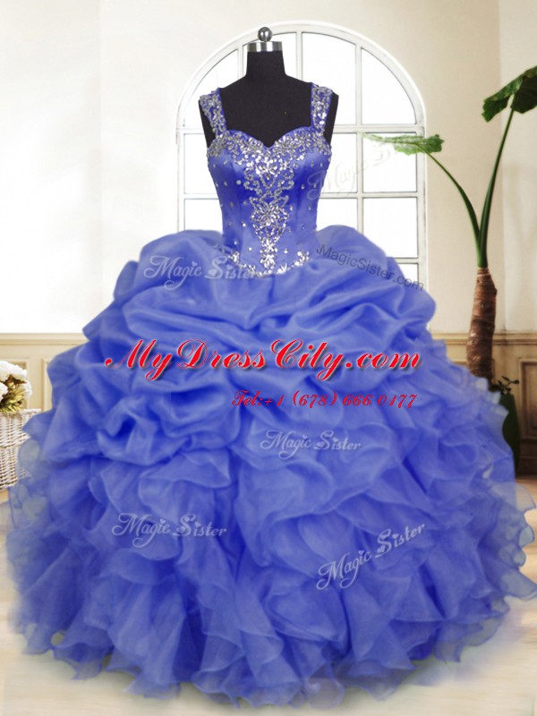 Lavender Ball Gowns Beading and Ruffles and Pick Ups Quince Ball Gowns Zipper Organza Sleeveless Floor Length