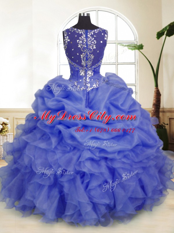 Lavender Ball Gowns Beading and Ruffles and Pick Ups Quince Ball Gowns Zipper Organza Sleeveless Floor Length