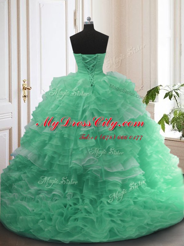 High End Sleeveless Sweep Train Lace Up With Train Beading 15 Quinceanera Dress