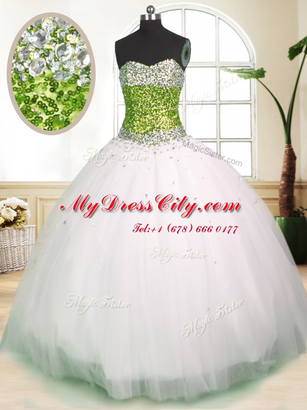 Tulle Sleeveless Floor Length 15th Birthday Dress and Beading