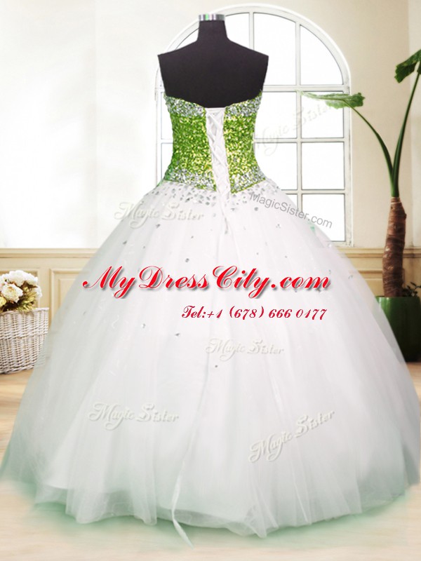 Tulle Sleeveless Floor Length 15th Birthday Dress and Beading