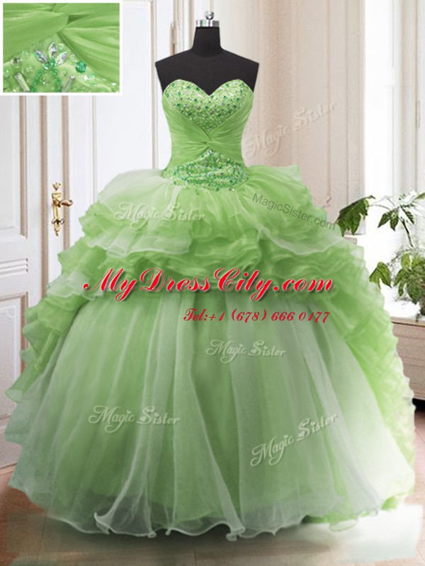 Sleeveless Organza With Train Court Train Lace Up Sweet 16 Dresses in with Beading and Ruffled Layers