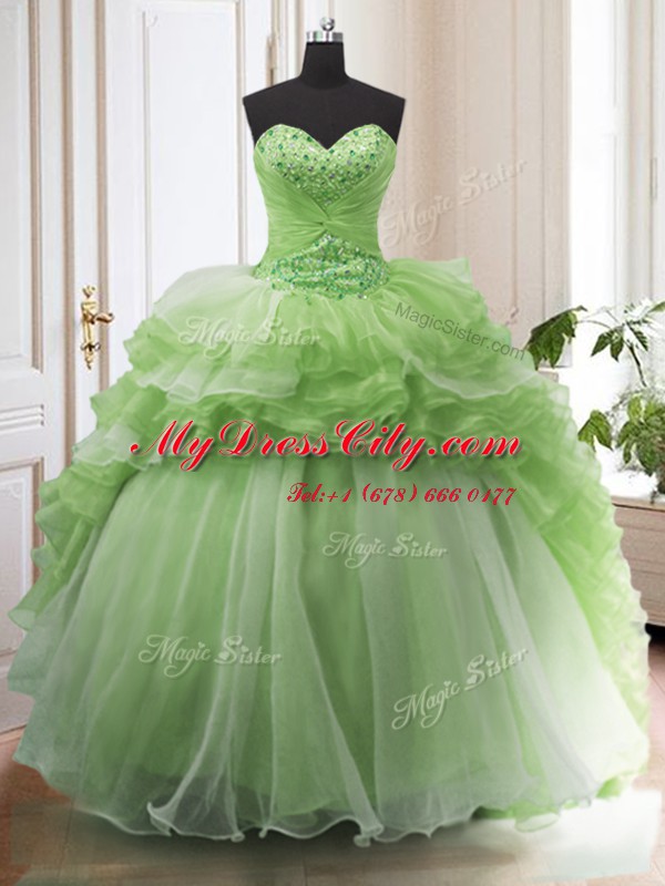 Sleeveless Organza With Train Court Train Lace Up Sweet 16 Dresses in with Beading and Ruffled Layers