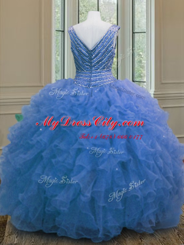 Hot Sale Sleeveless Zipper Floor Length Beading and Ruffles 15 Quinceanera Dress