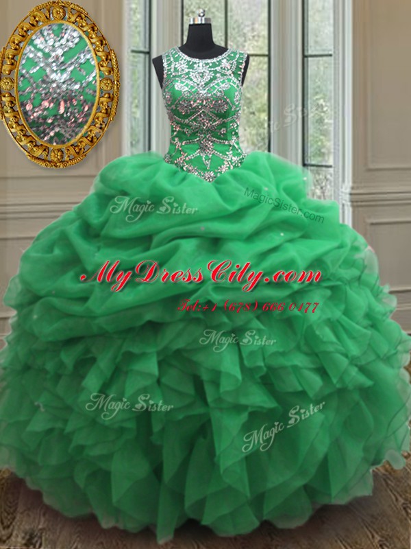 Ideal Pick Ups Scoop Sleeveless Lace Up Sweet 16 Quinceanera Dress Organza