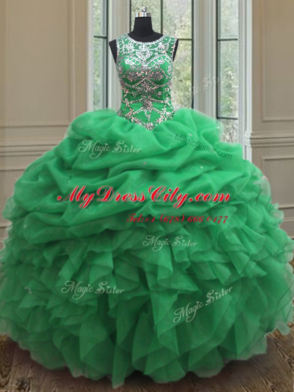 Ideal Pick Ups Scoop Sleeveless Lace Up Sweet 16 Quinceanera Dress Organza