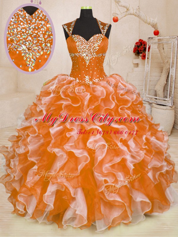 Excellent Multi-color Sleeveless Beading and Ruffles Floor Length Quinceanera Gown