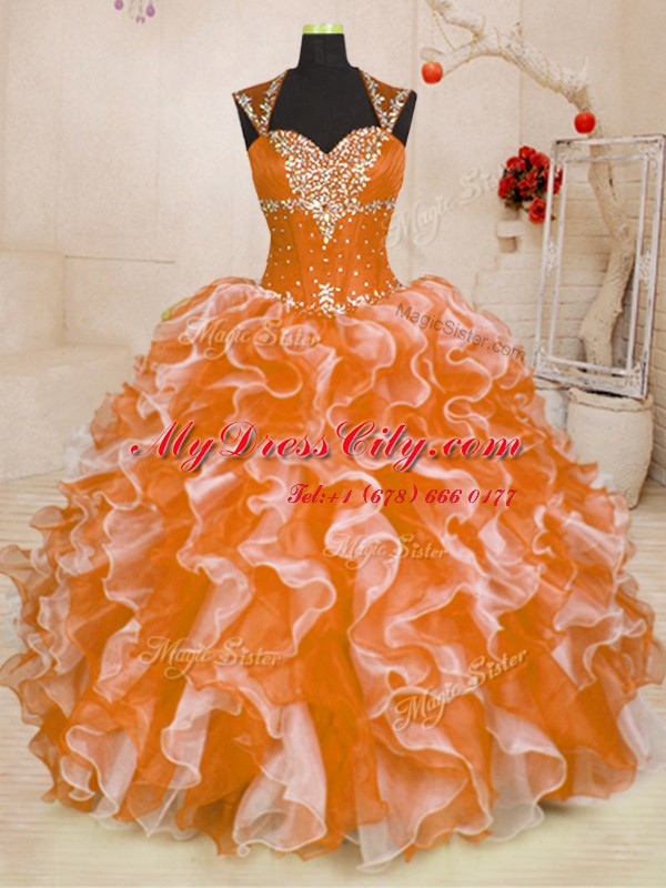 Excellent Multi-color Sleeveless Beading and Ruffles Floor Length Quinceanera Gown