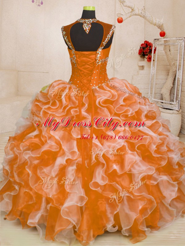 Excellent Multi-color Sleeveless Beading and Ruffles Floor Length Quinceanera Gown