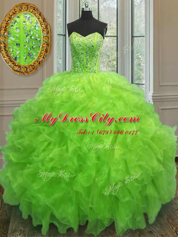 Sleeveless Lace Up Floor Length Beading and Ruffles Quinceanera Dress