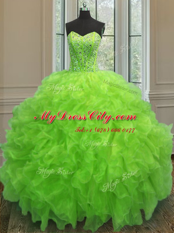 Sleeveless Lace Up Floor Length Beading and Ruffles Quinceanera Dress