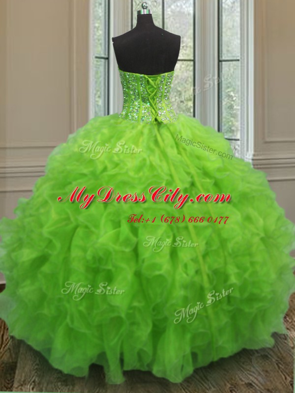 Sleeveless Lace Up Floor Length Beading and Ruffles Quinceanera Dress