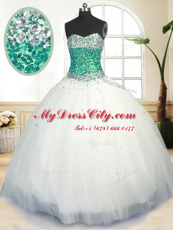 Perfect Sweetheart Sleeveless Lace Up 15th Birthday Dress White Tulle