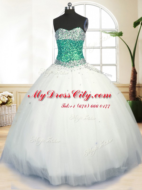 Perfect Sweetheart Sleeveless Lace Up 15th Birthday Dress White Tulle