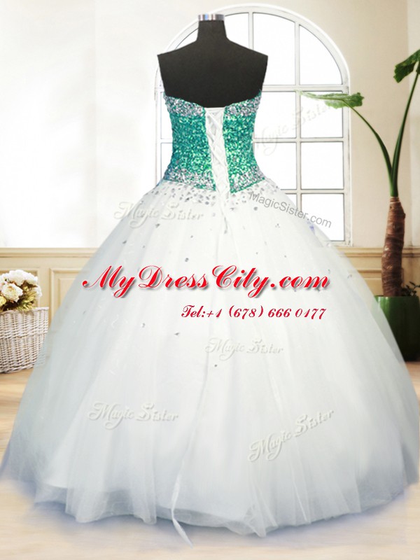 Perfect Sweetheart Sleeveless Lace Up 15th Birthday Dress White Tulle