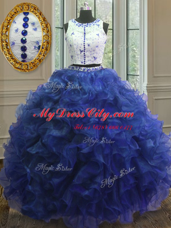 Scoop Sleeveless Organza 15th Birthday Dress Appliques and Ruffles Clasp Handle