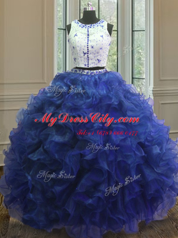 Scoop Sleeveless Organza 15th Birthday Dress Appliques and Ruffles Clasp Handle