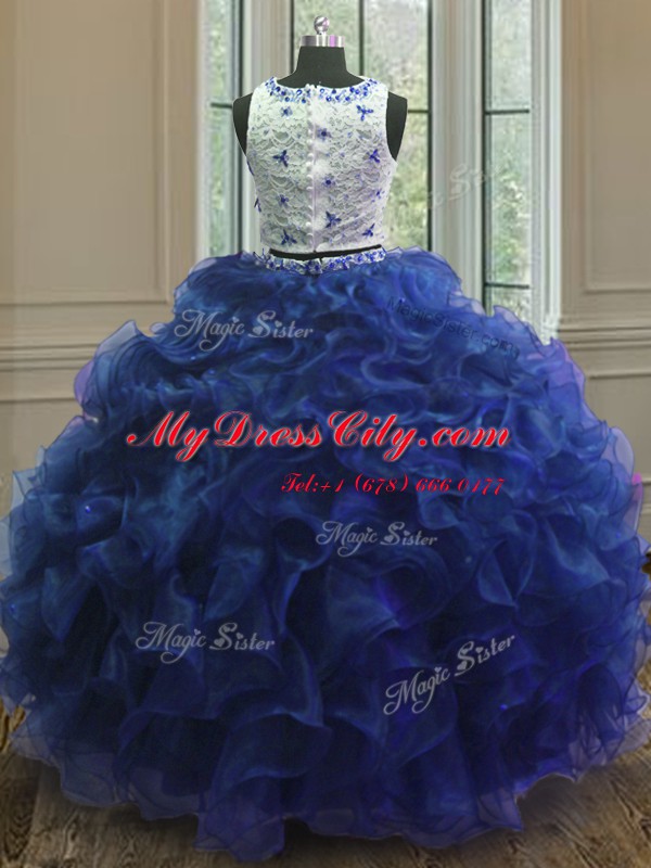 Scoop Sleeveless Organza 15th Birthday Dress Appliques and Ruffles Clasp Handle