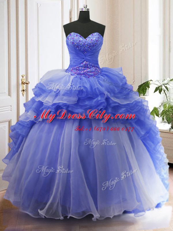 Trendy Sleeveless Court Train Beading and Ruffled Layers Lace Up 15 Quinceanera Dress