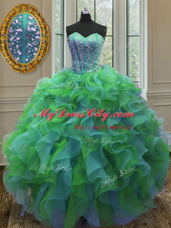 Sleeveless Lace Up Floor Length Beading and Ruffles Sweet 16 Quinceanera Dress