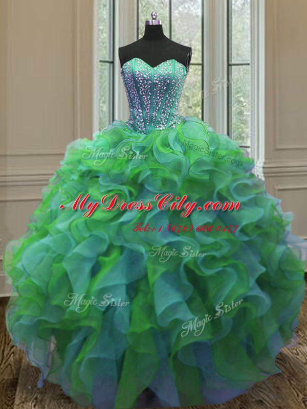 Sleeveless Lace Up Floor Length Beading and Ruffles Sweet 16 Quinceanera Dress