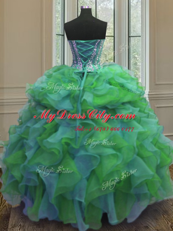 Sleeveless Lace Up Floor Length Beading and Ruffles Sweet 16 Quinceanera Dress