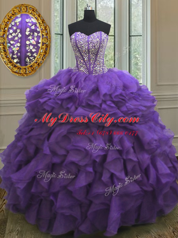 Designer Sweetheart Sleeveless Organza Quinceanera Dresses Beading and Ruffles Lace Up